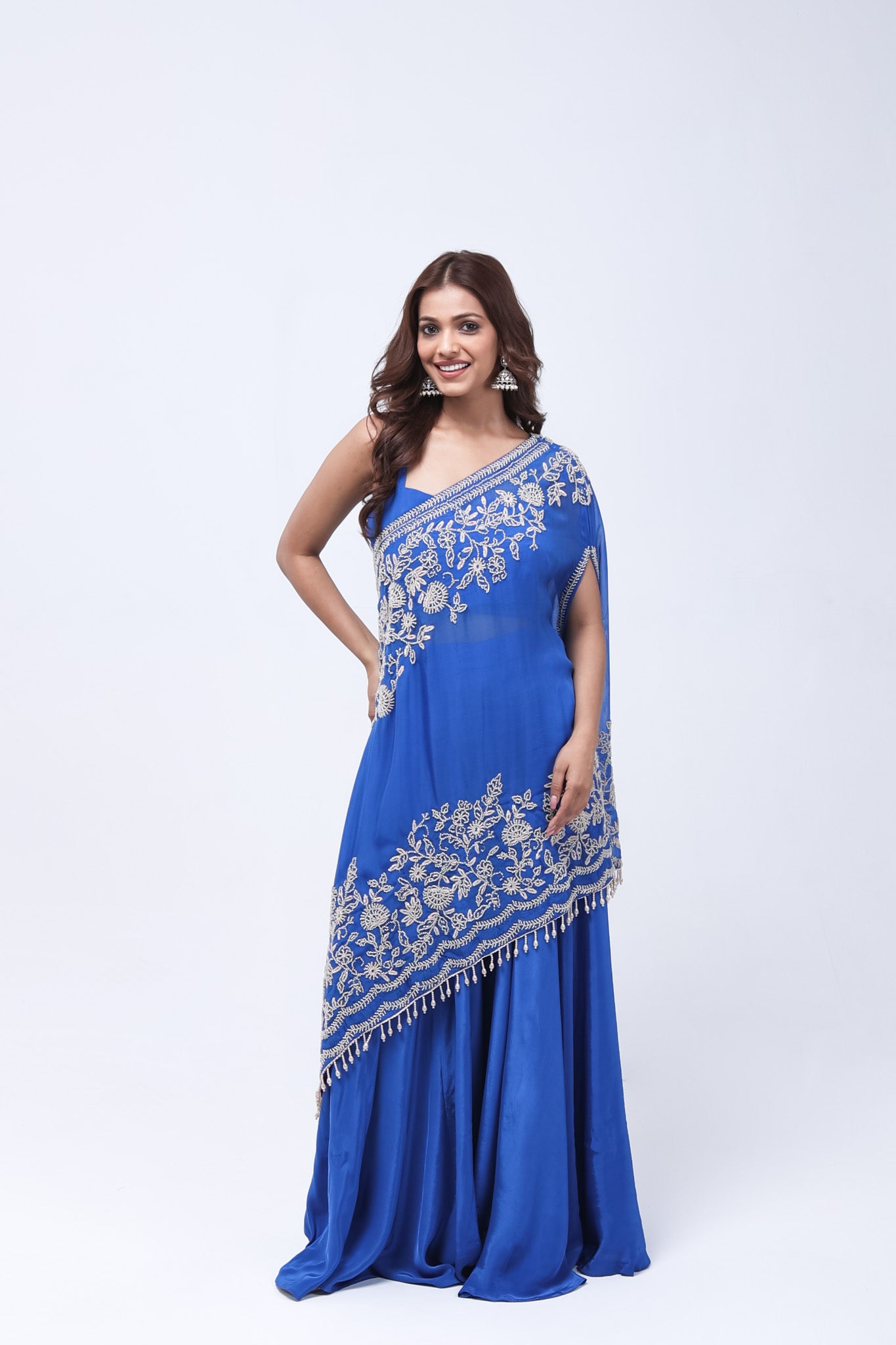 Royal Blue One Shoulder Indo-Western Dress