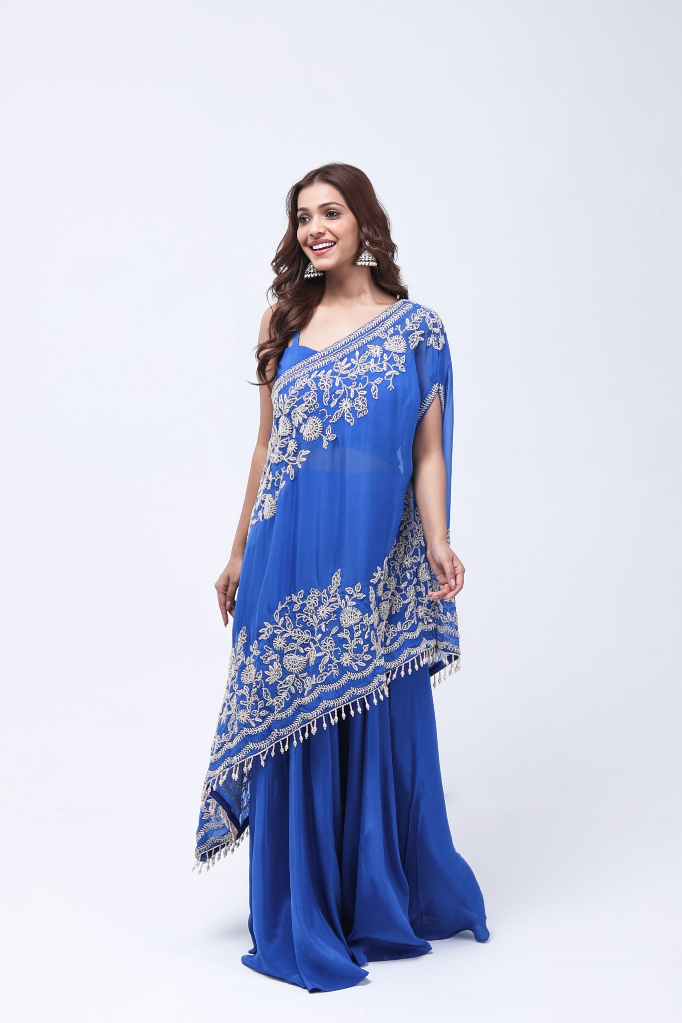 Royal Blue One Shoulder Indo-Western Dress