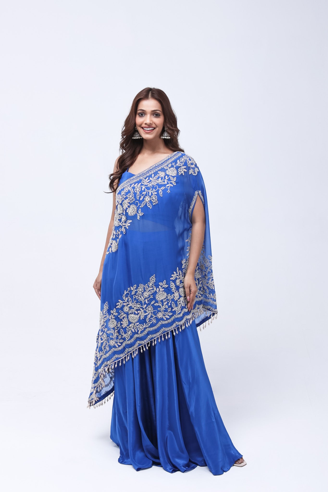 Royal Blue One Shoulder Indo-Western Dress
