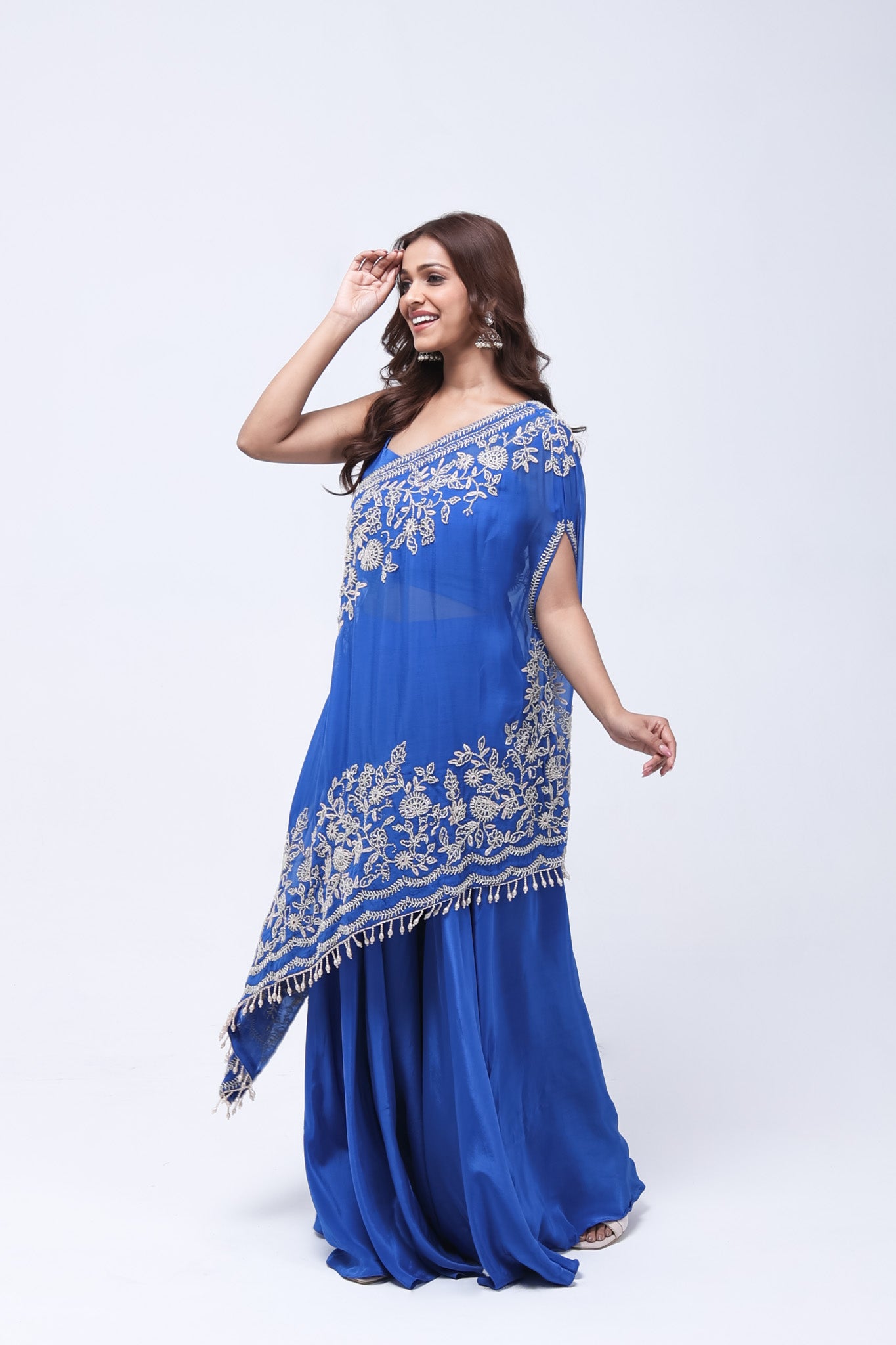 Royal Blue One Shoulder Indo-Western Dress