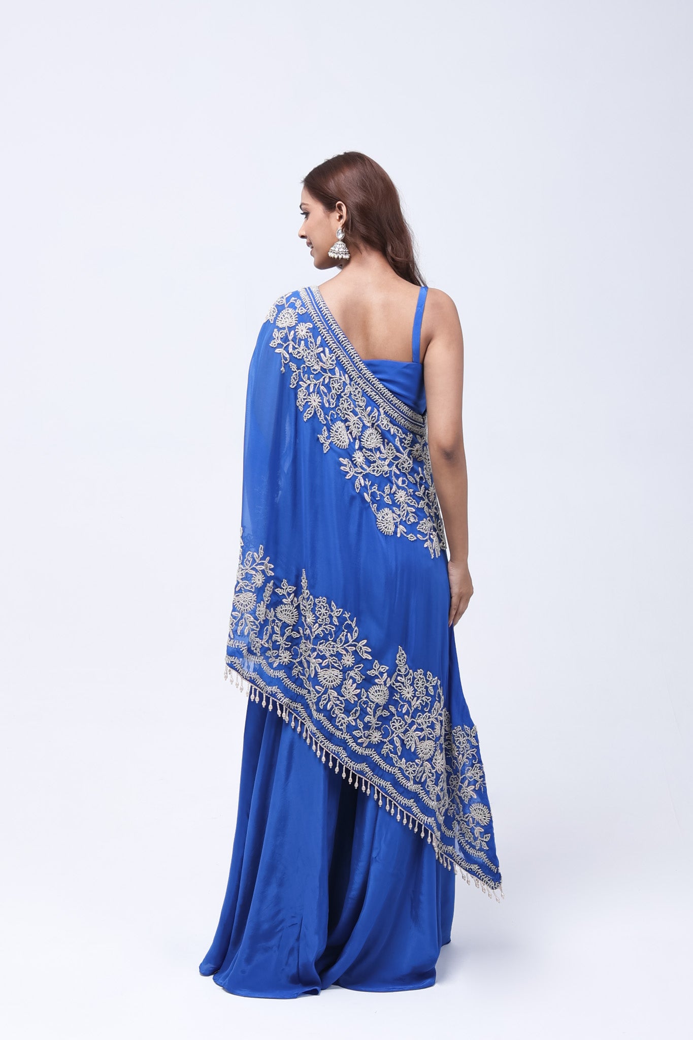 Royal Blue One Shoulder Indo-Western Dress