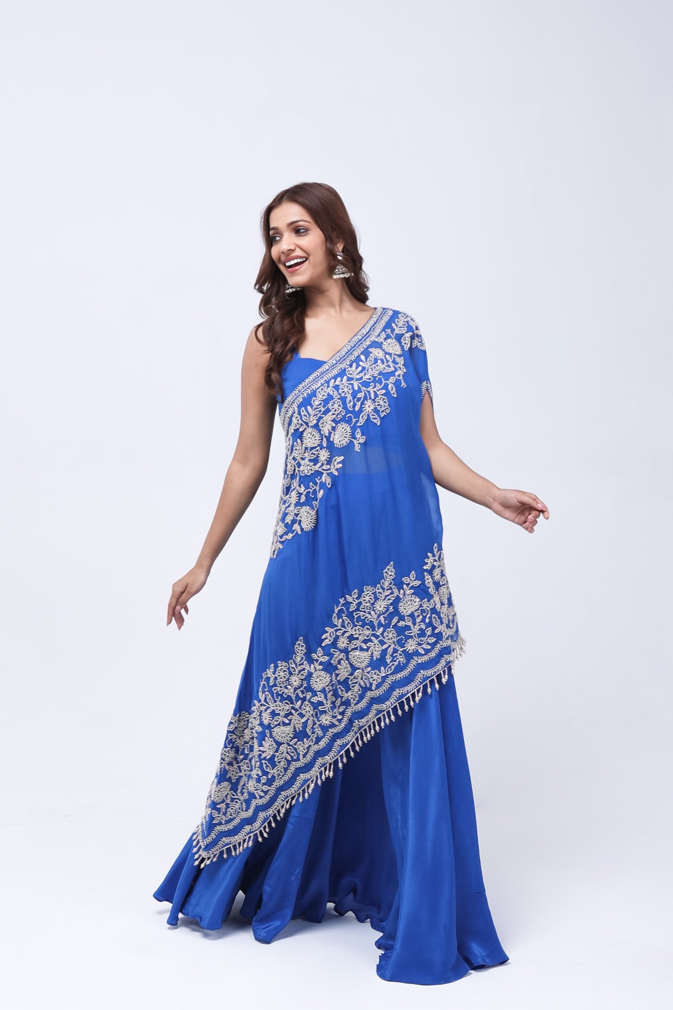 Royal Blue One Shoulder Indo-Western Dress