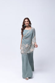 Elegant Steel Blue One Shoulder Indo-Western Dress