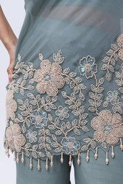 Elegant Steel Blue One Shoulder Indo-Western Dress