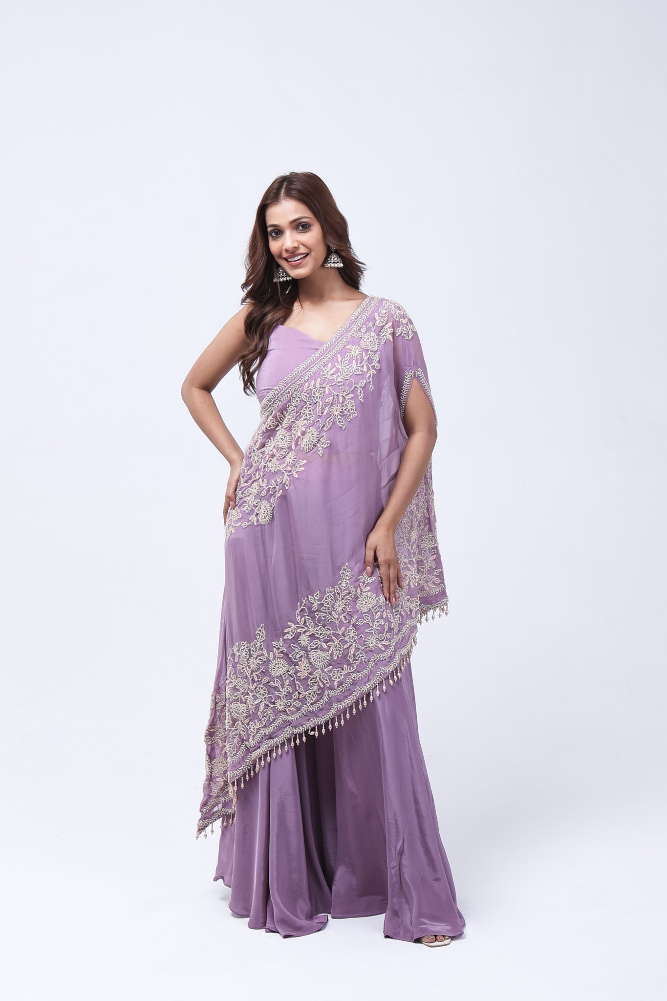 Lovely Lavender One Shoulder Indo-Western Dress