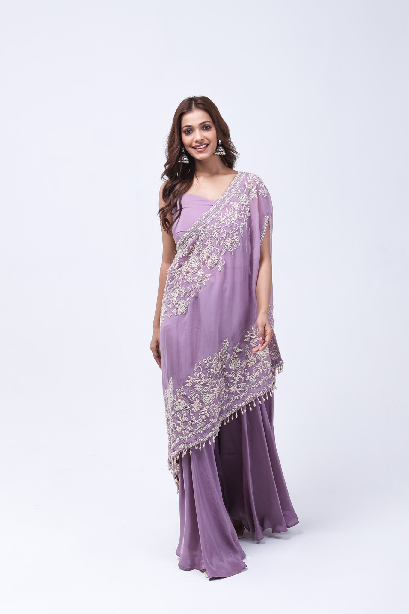 Lovely Lavender One Shoulder Indo-Western Dress