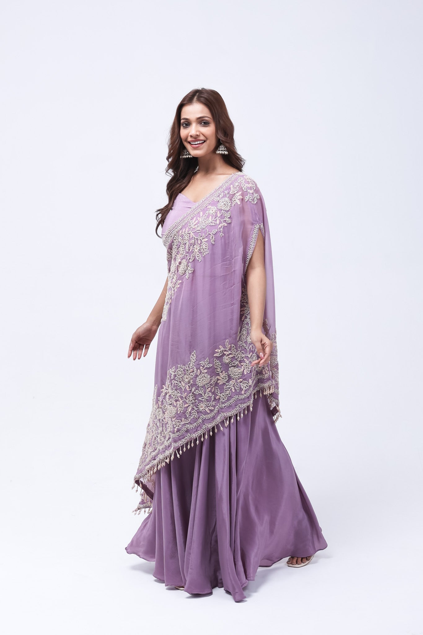 Lovely Lavender One Shoulder Indo-Western Dress