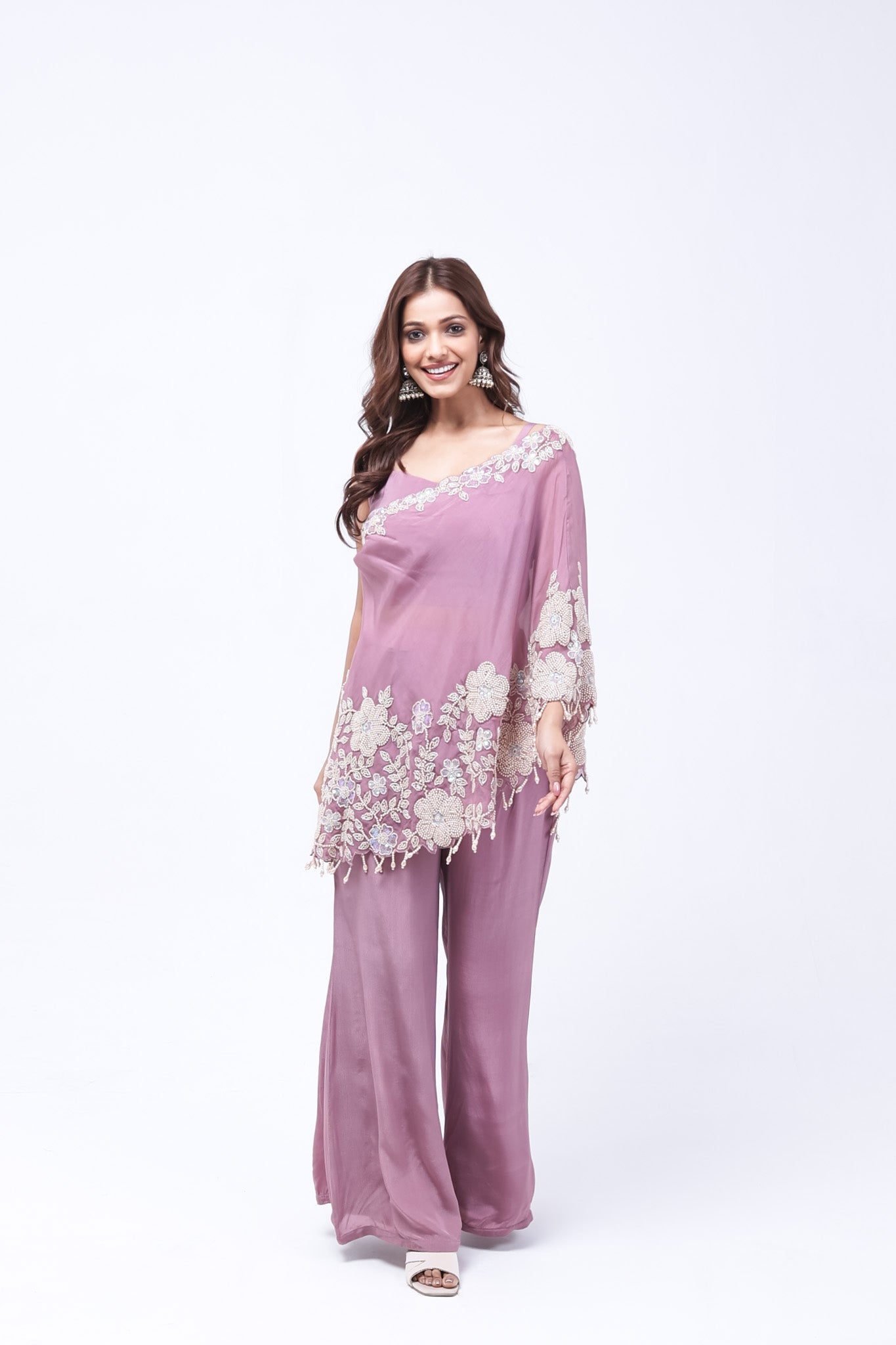 Mauve-Purple One Shoulder Indo-Western Dress