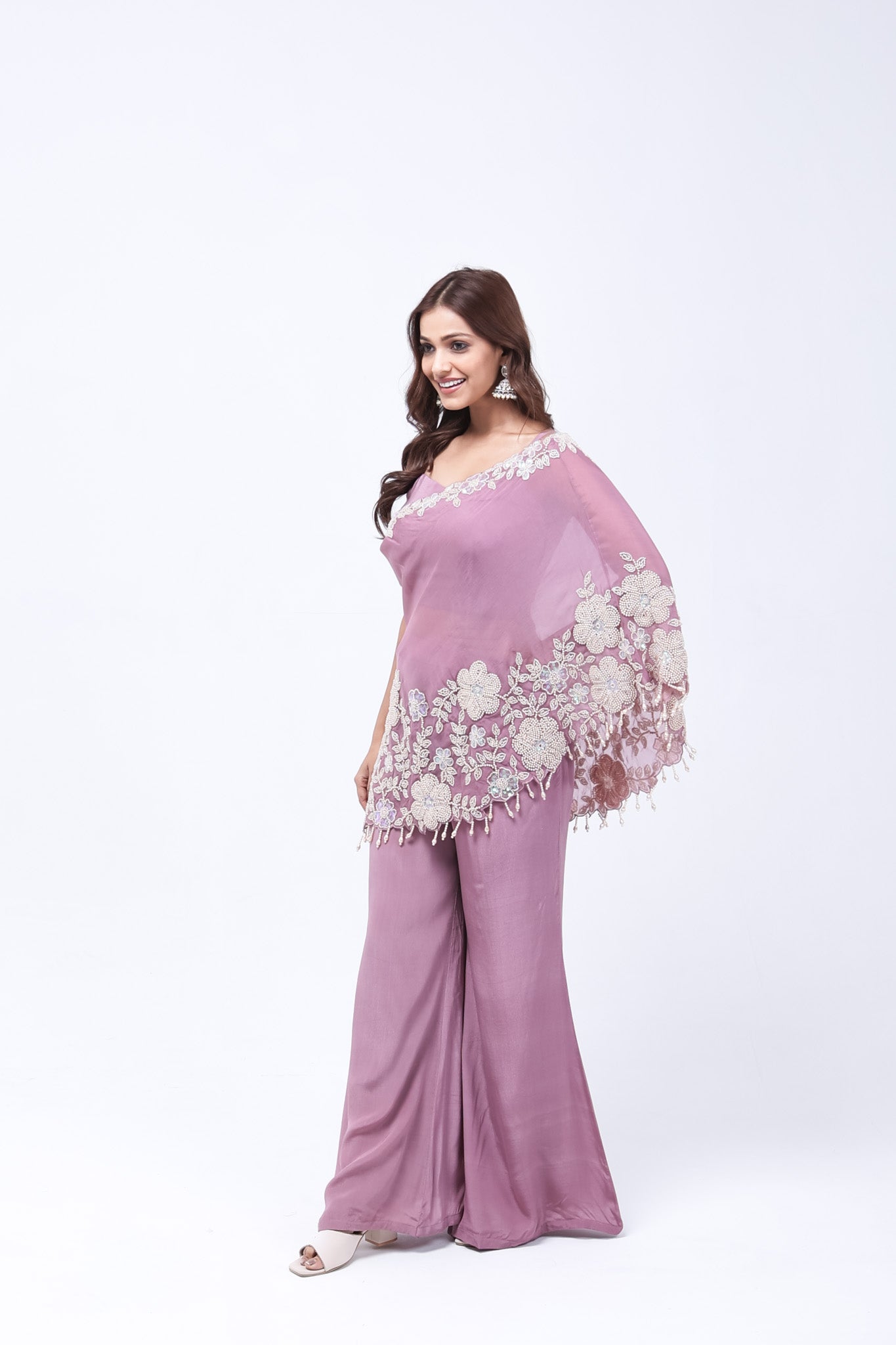 Mauve-Purple One Shoulder Indo-Western Dress