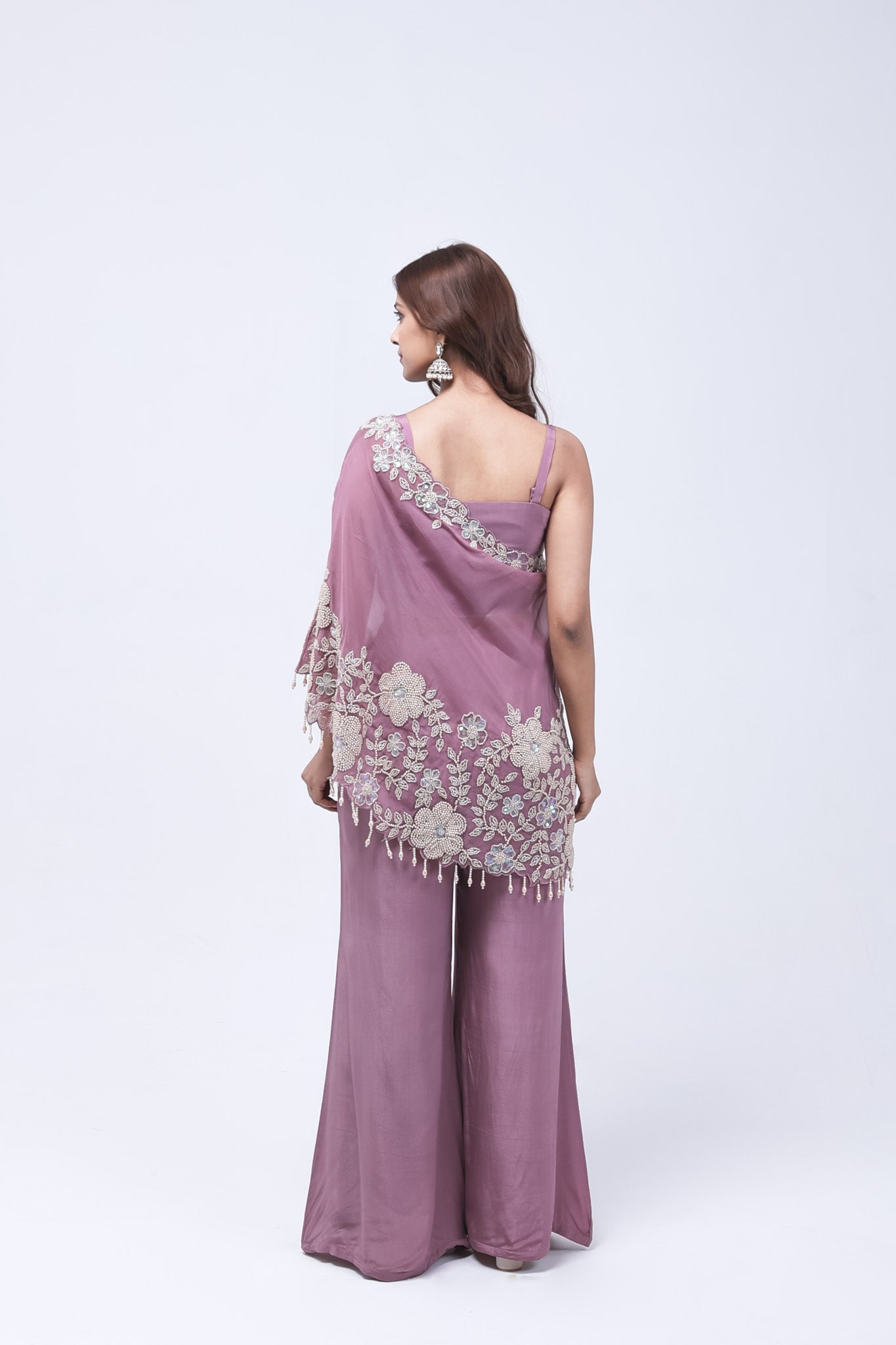 Mauve-Purple One Shoulder Indo-Western Dress