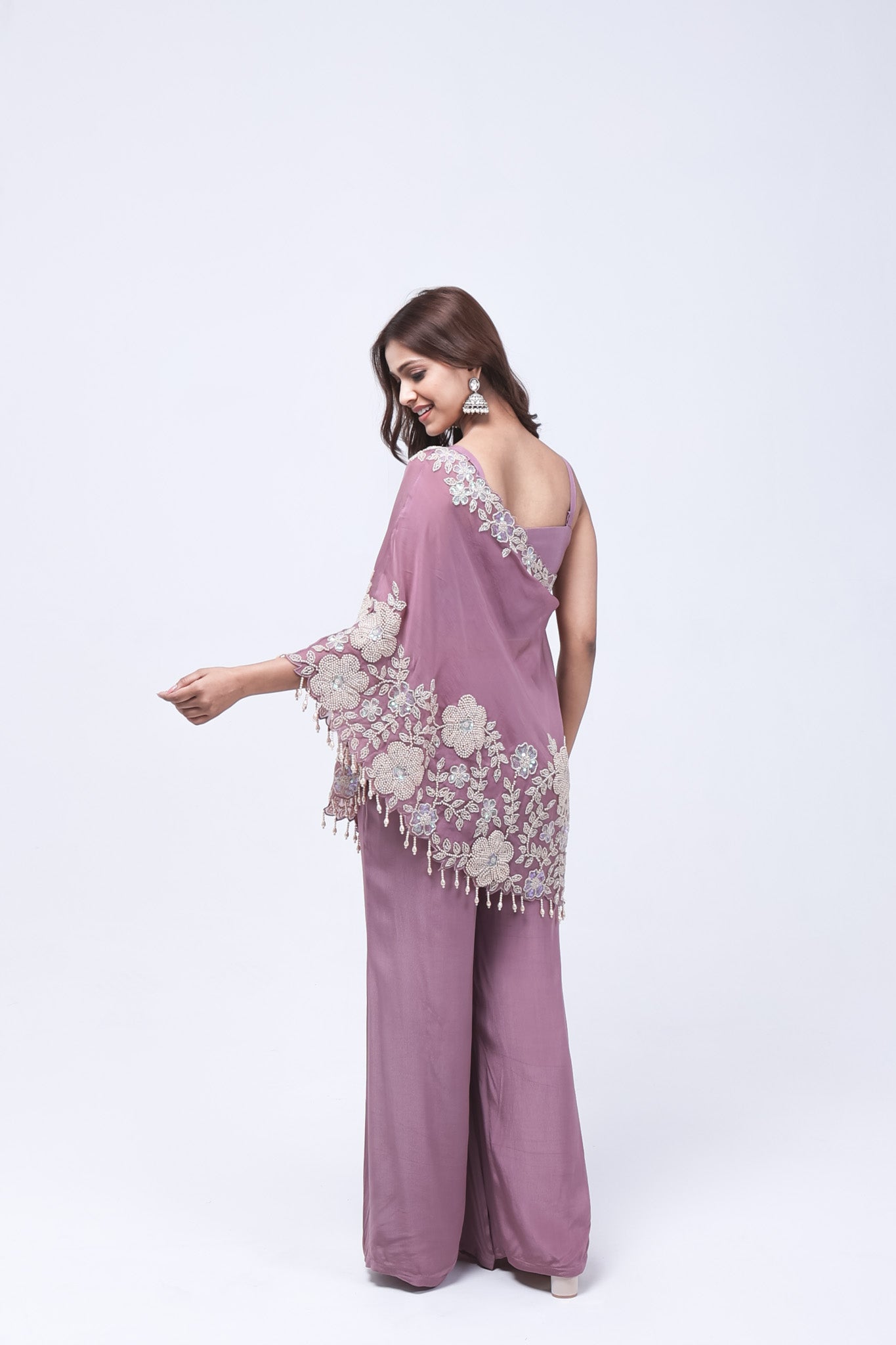 Mauve-Purple One Shoulder Indo-Western Dress