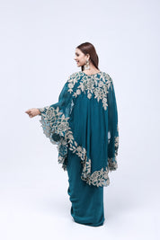 Teal Green Long Shrug Indo-Western Dress