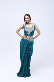 Teal Green Long Shrug Indo-Western Dress