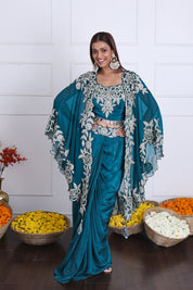 Teal Green Long Shrug Indo-Western Dress