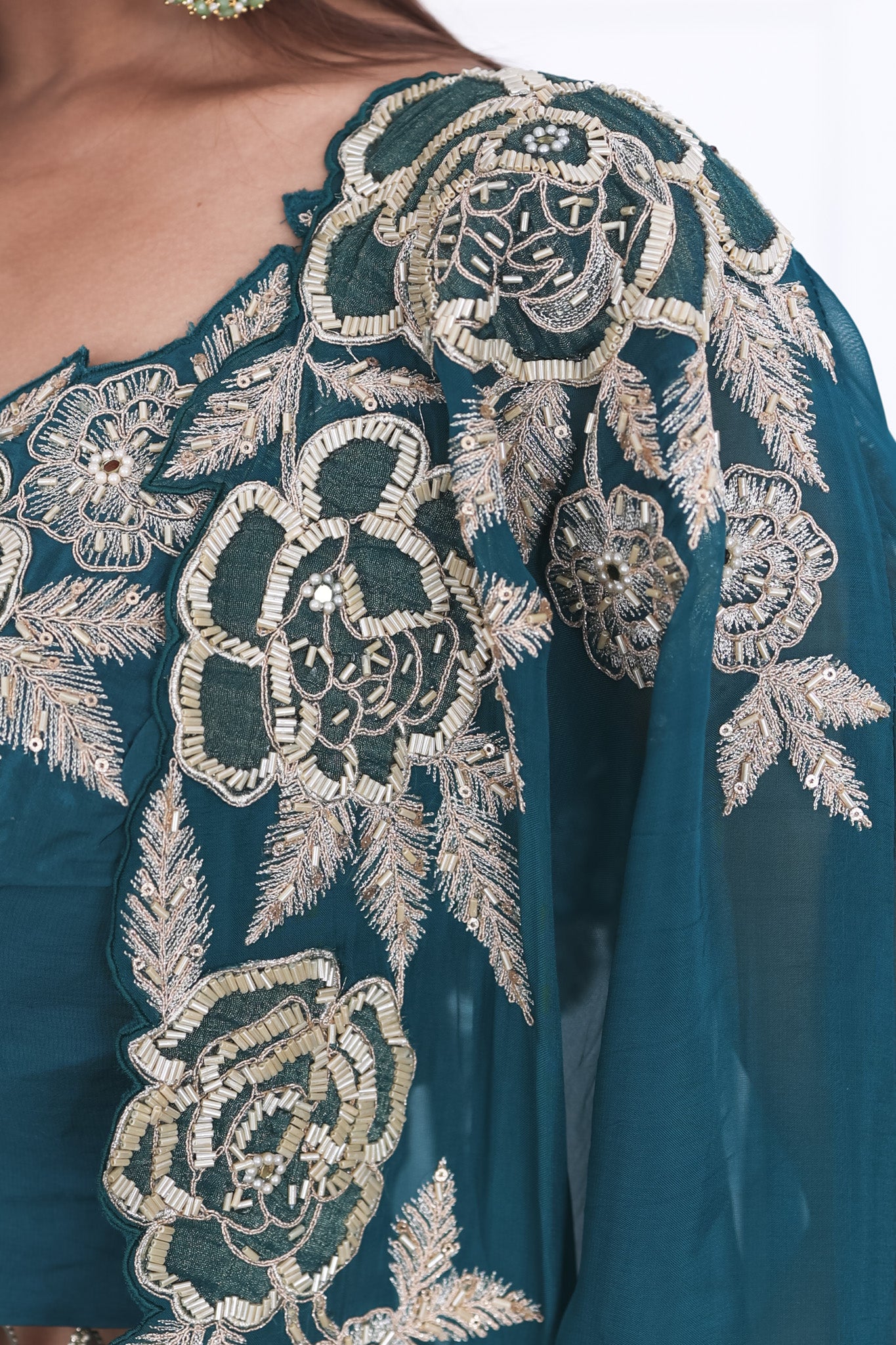 Teal Green Long Shrug Indo-Western Dress
