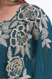 Teal Green Long Shrug Indo-Western Dress