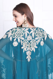 Teal Green Long Shrug Indo-Western Dress