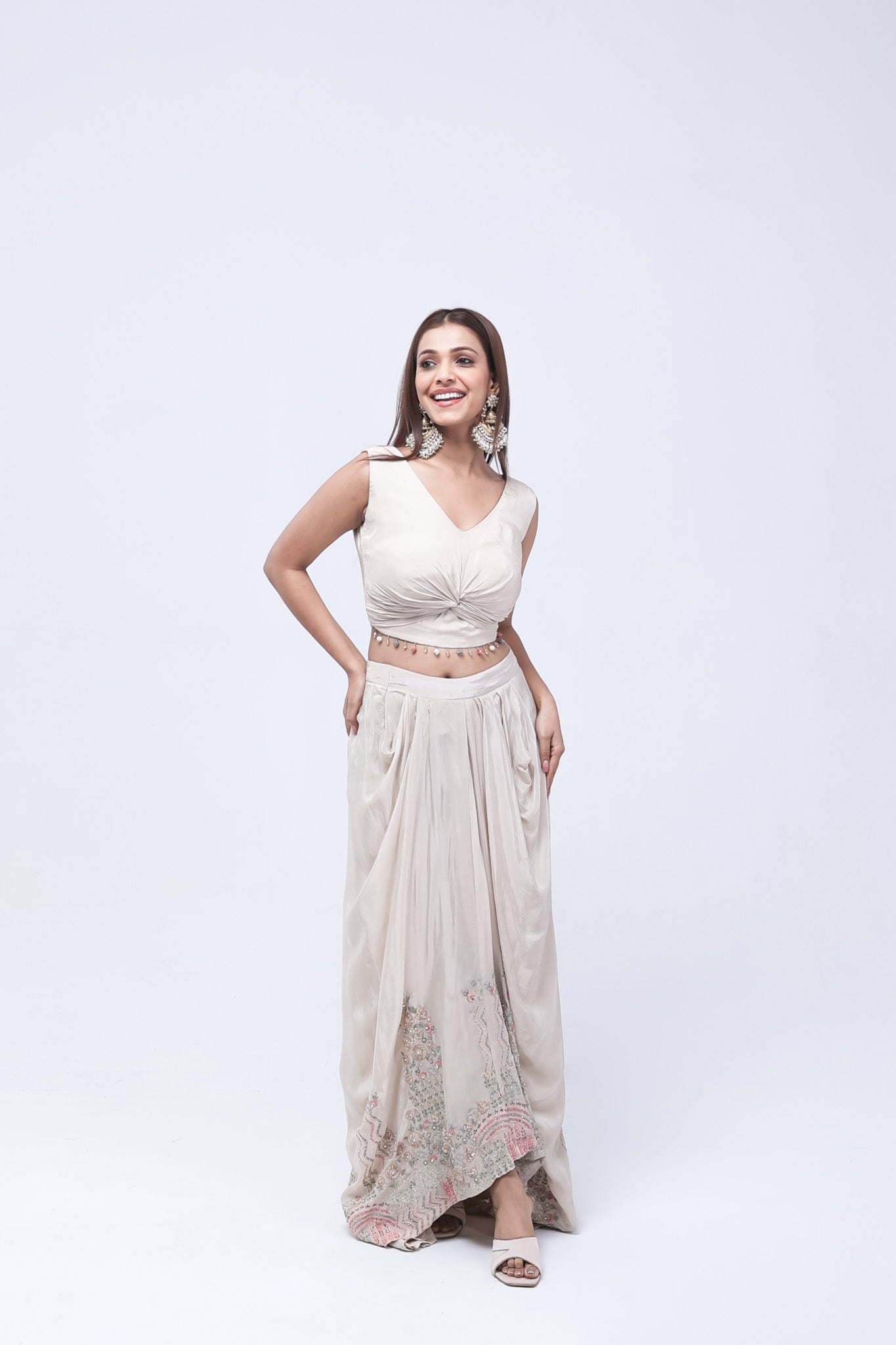 Bright Beige Long Shrug Indo-Western Dress
