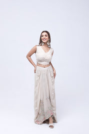 Bright Beige Long Shrug Indo-Western Dress