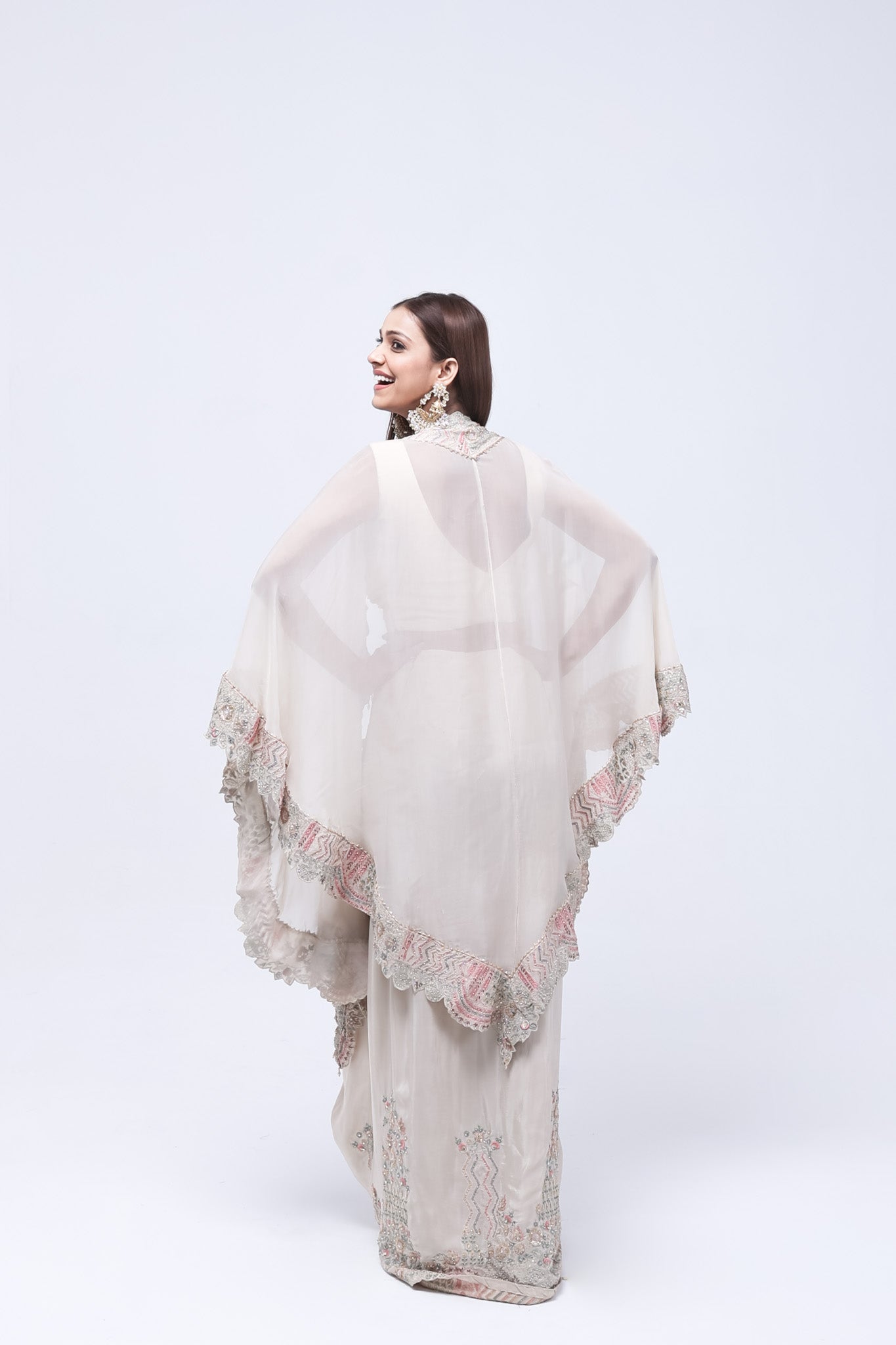 Bright Beige Long Shrug Indo-Western Dress