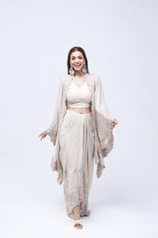 Bright Beige Long Shrug Indo-Western Dress
