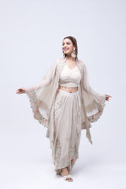 Bright Beige Long Shrug Indo-Western Dress