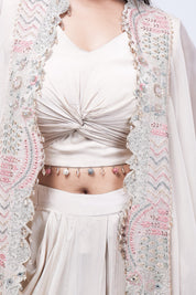 Bright Beige Long Shrug Indo-Western Dress