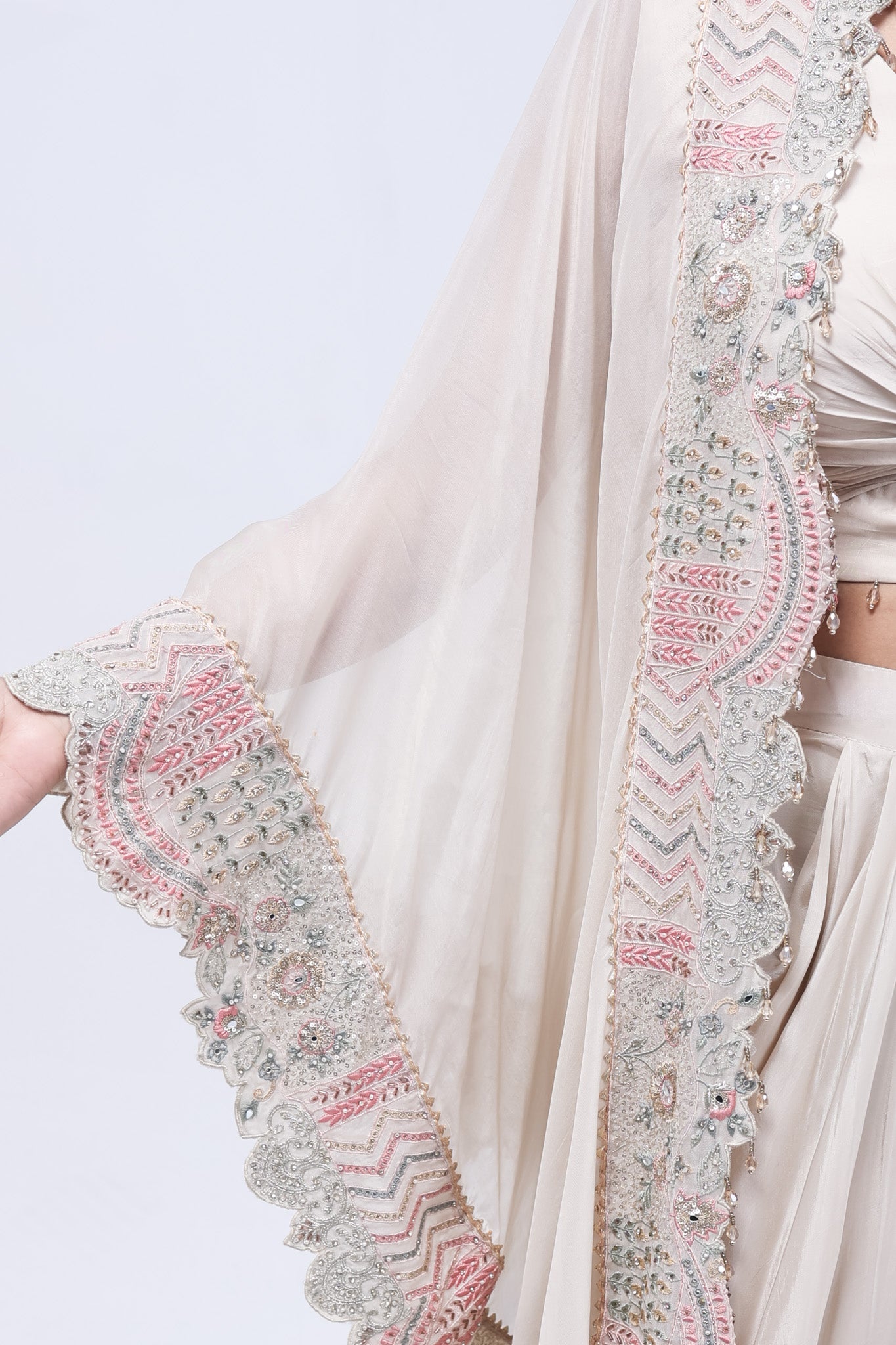 Bright Beige Long Shrug Indo-Western Dress