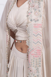 Bright Beige Long Shrug Indo-Western Dress