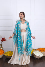 Teal Green Long Shrug Indo-Western Dress