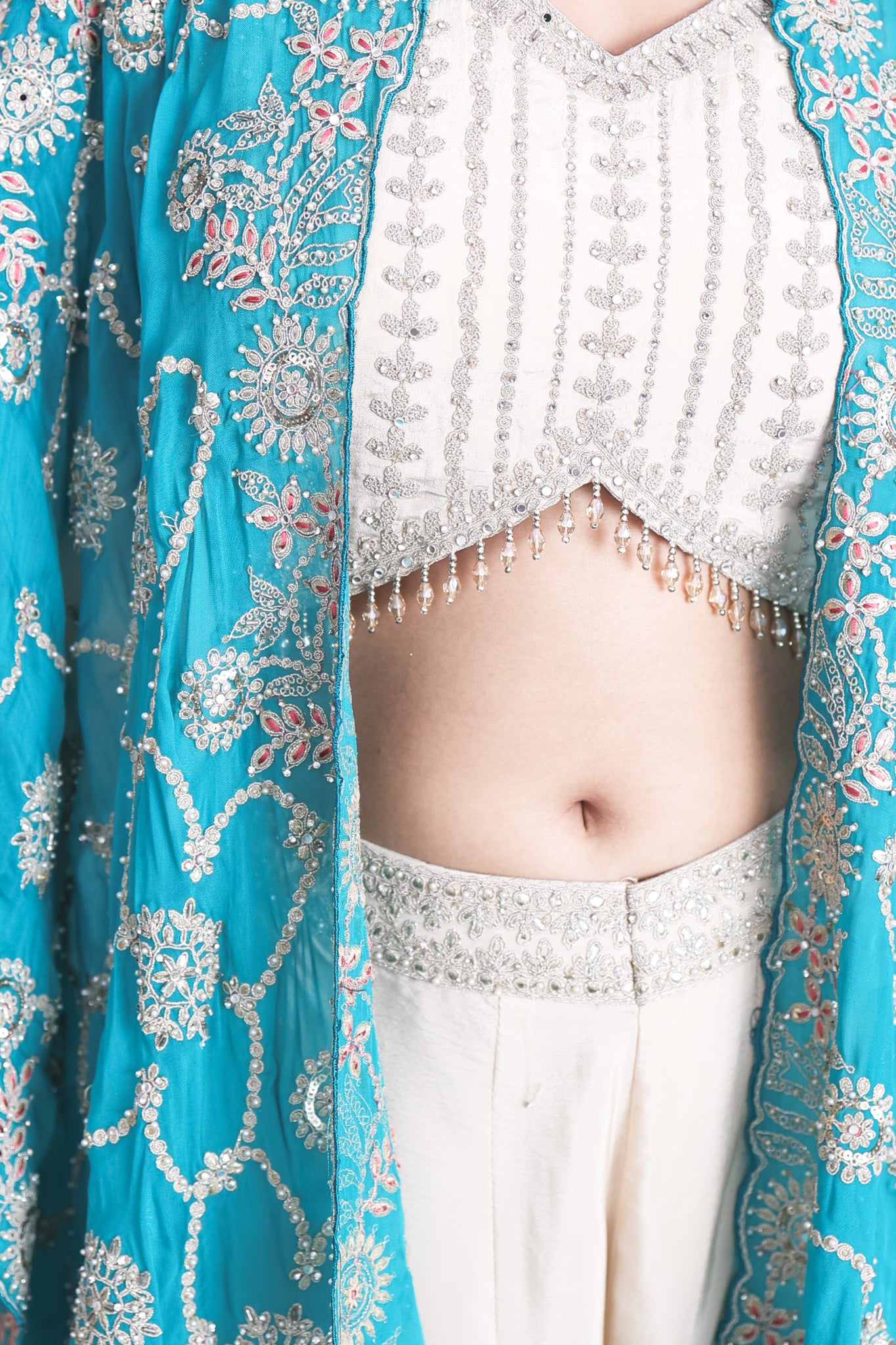 Teal Green Long Shrug Indo-Western Dress