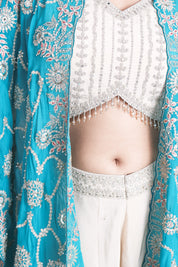 Teal Green Long Shrug Indo-Western Dress