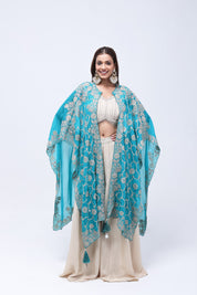 Teal Green Long Shrug Indo-Western Dress