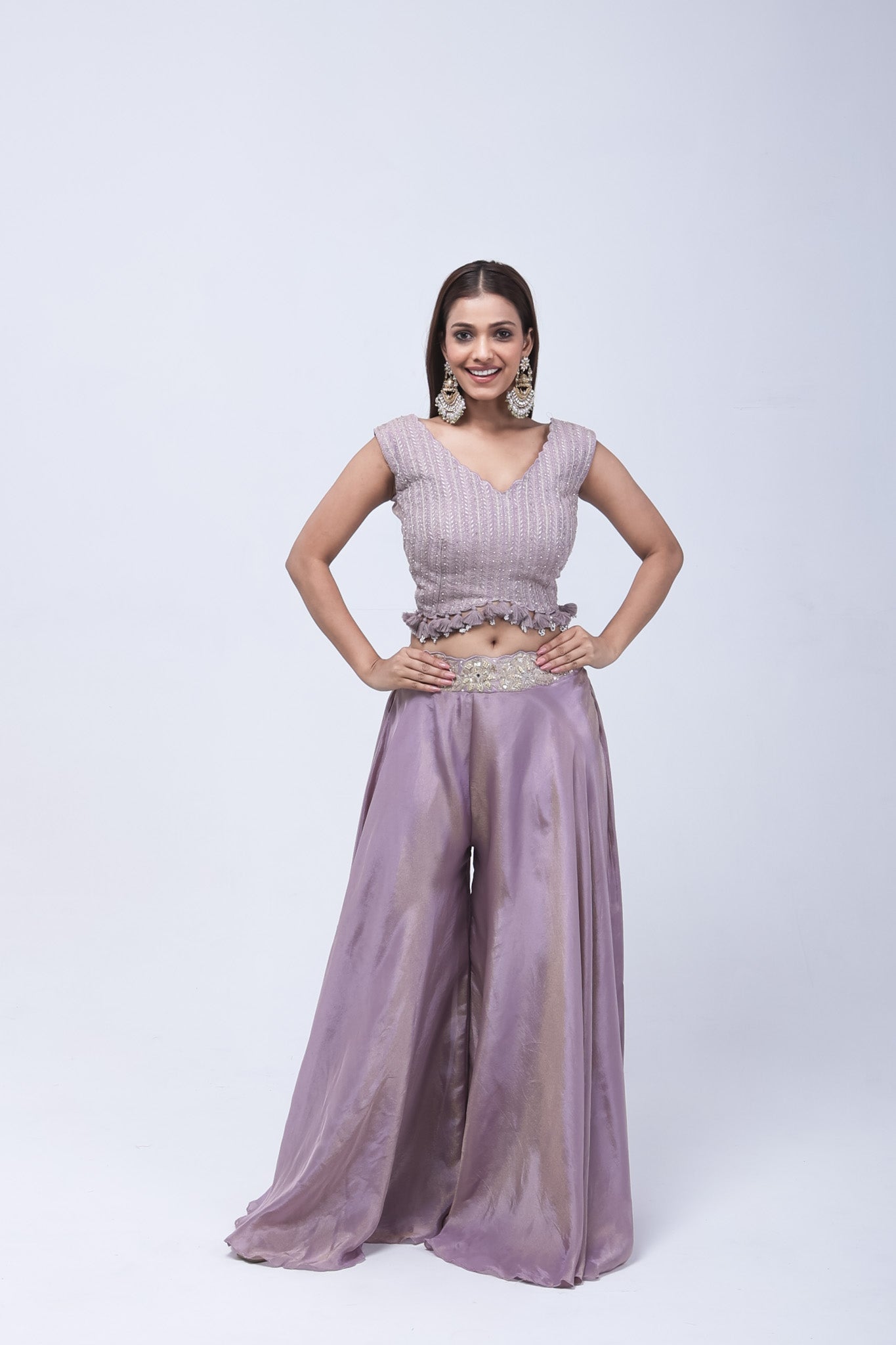 Stunning Lavender Long Shrug Indo-Western Dress
