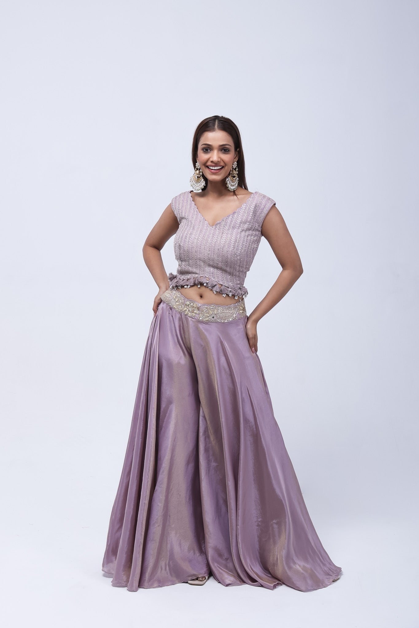 Stunning Lavender Long Shrug Indo-Western Dress