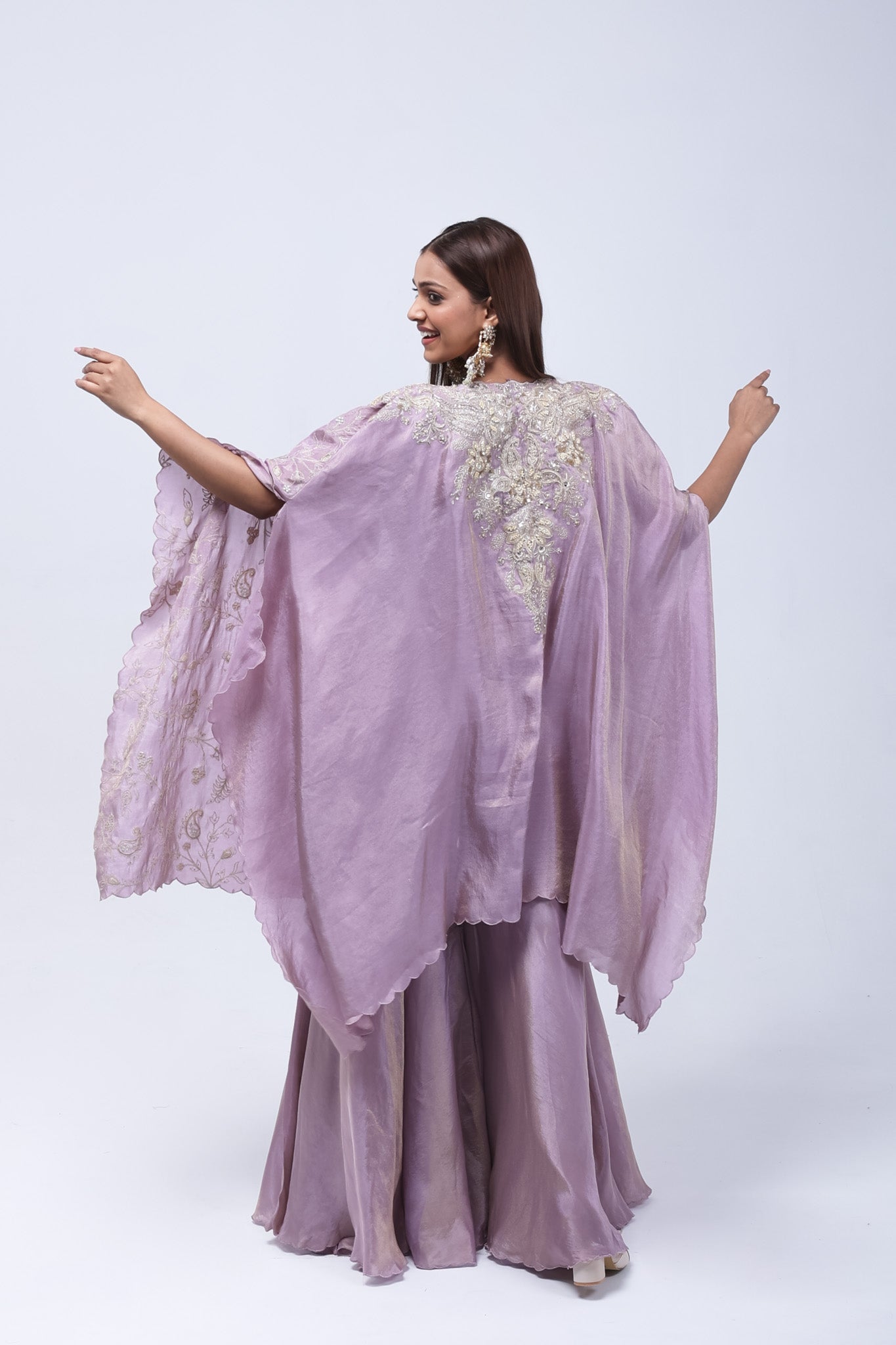 Stunning Lavender Long Shrug Indo-Western Dress