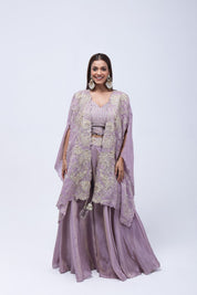 Stunning Lavender Long Shrug Indo-Western Dress