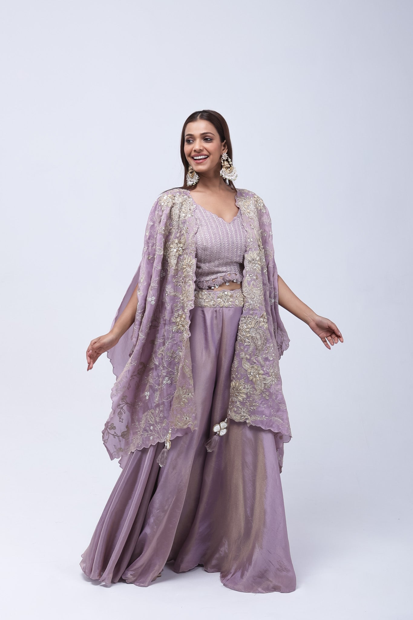 Stunning Lavender Long Shrug Indo-Western Dress