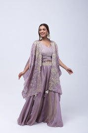 Stunning Lavender Long Shrug Indo-Western Dress