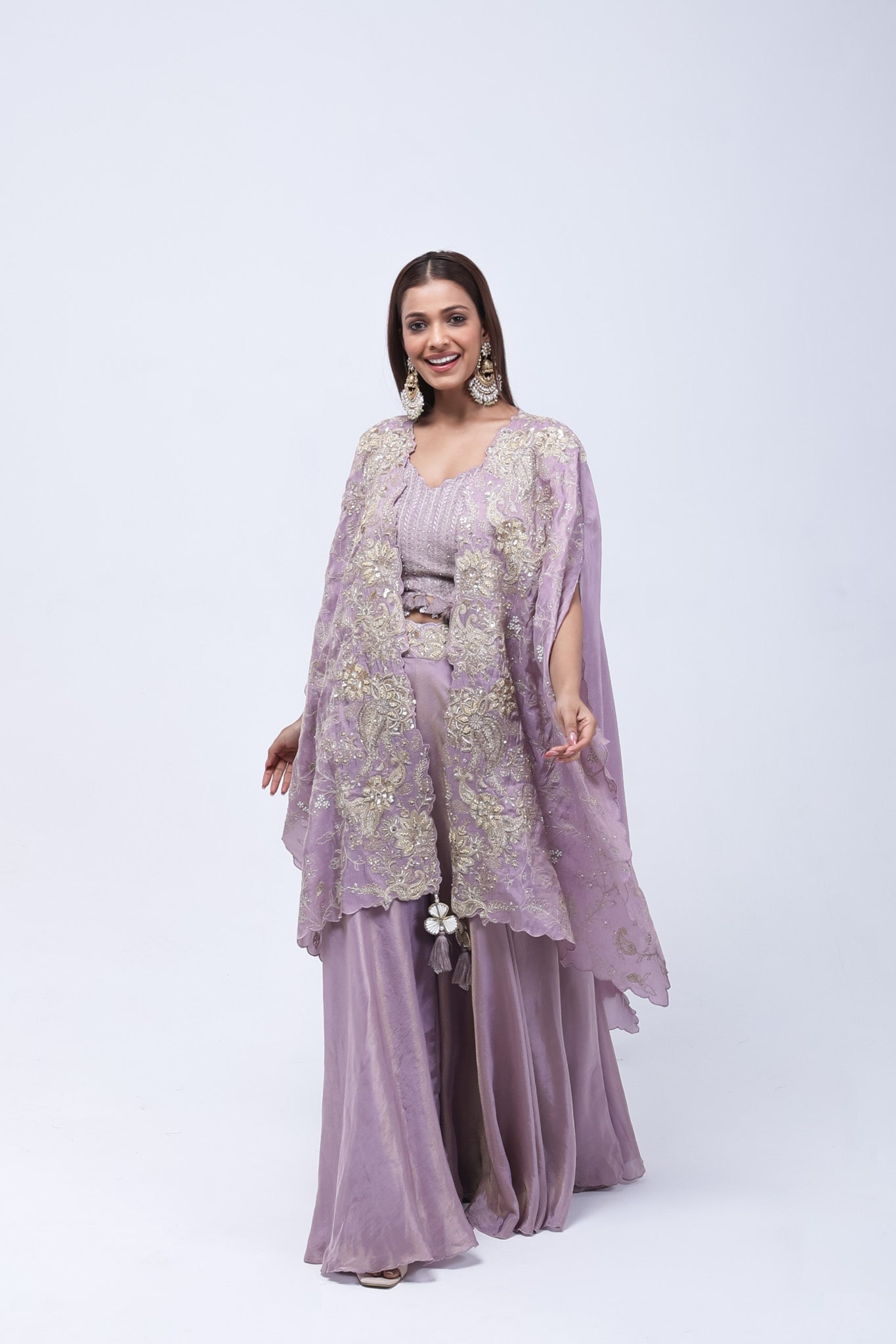 Stunning Lavender Long Shrug Indo-Western Dress