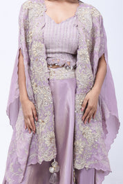 Stunning Lavender Long Shrug Indo-Western Dress