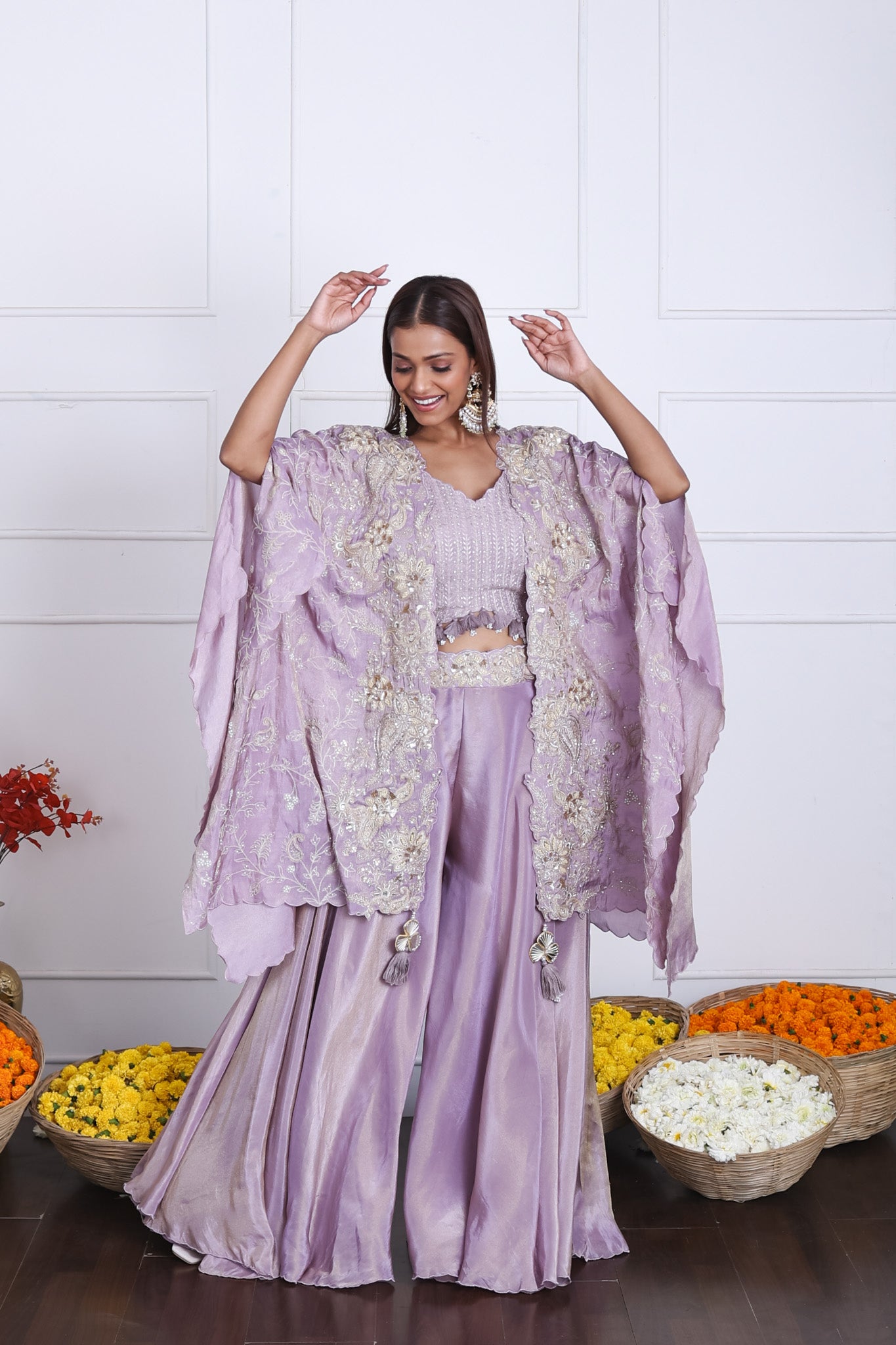 Stunning Lavender Long Shrug Indo-Western Dress