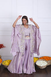 Stunning Lavender Long Shrug Indo-Western Dress