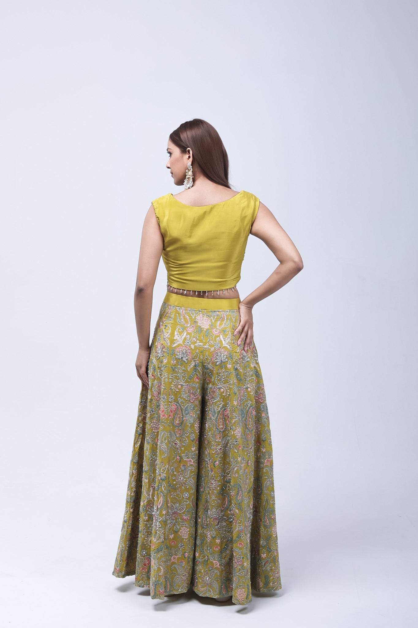 Mustard Yellow Long Shrug Indo-Western Dress