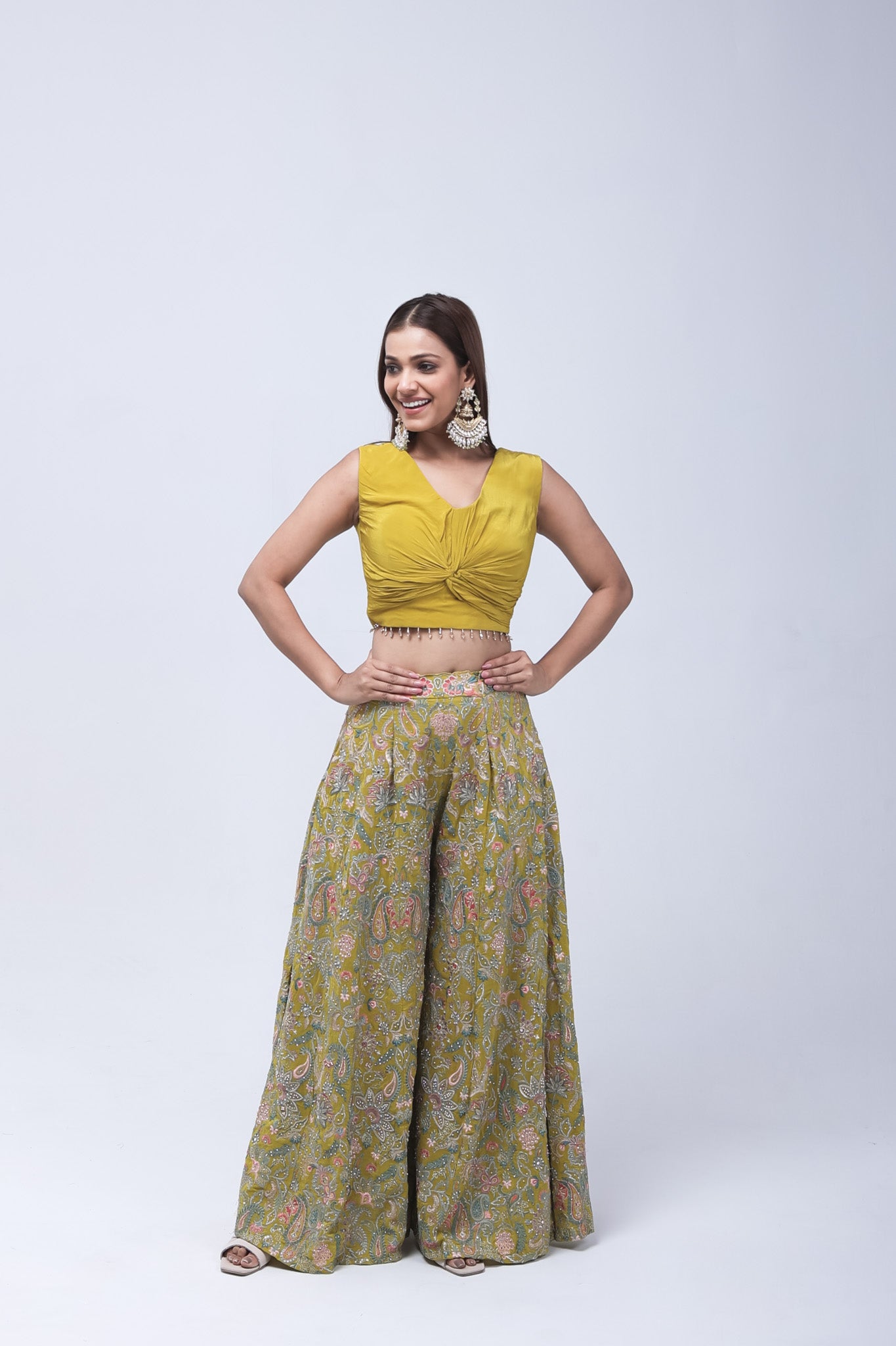Mustard Yellow Long Shrug Indo-Western Dress