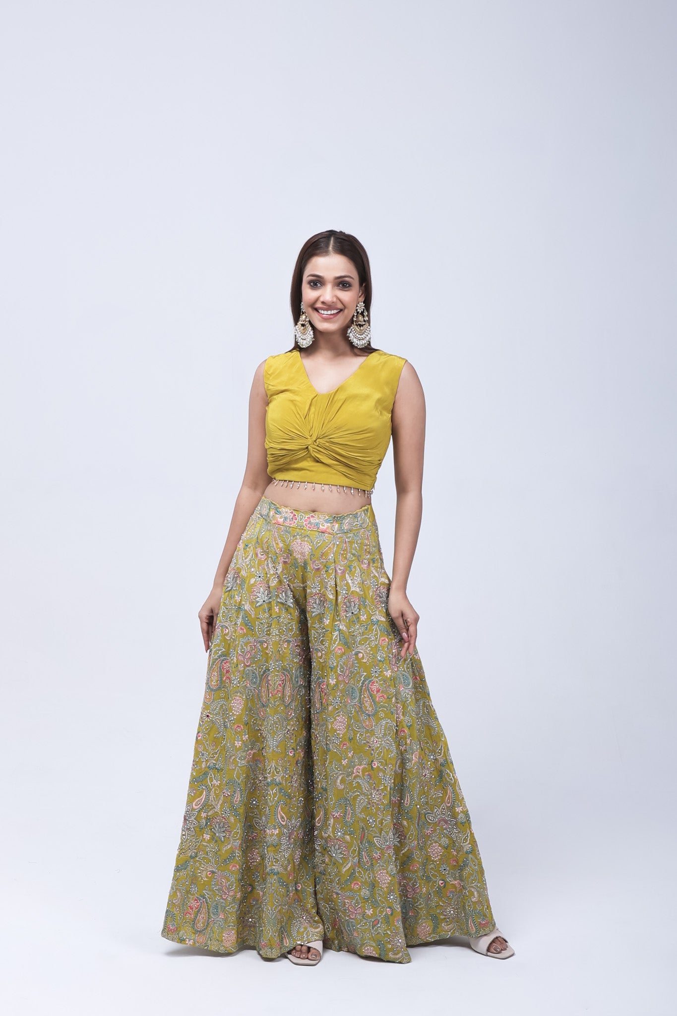 Mustard Yellow Long Shrug Indo-Western Dress