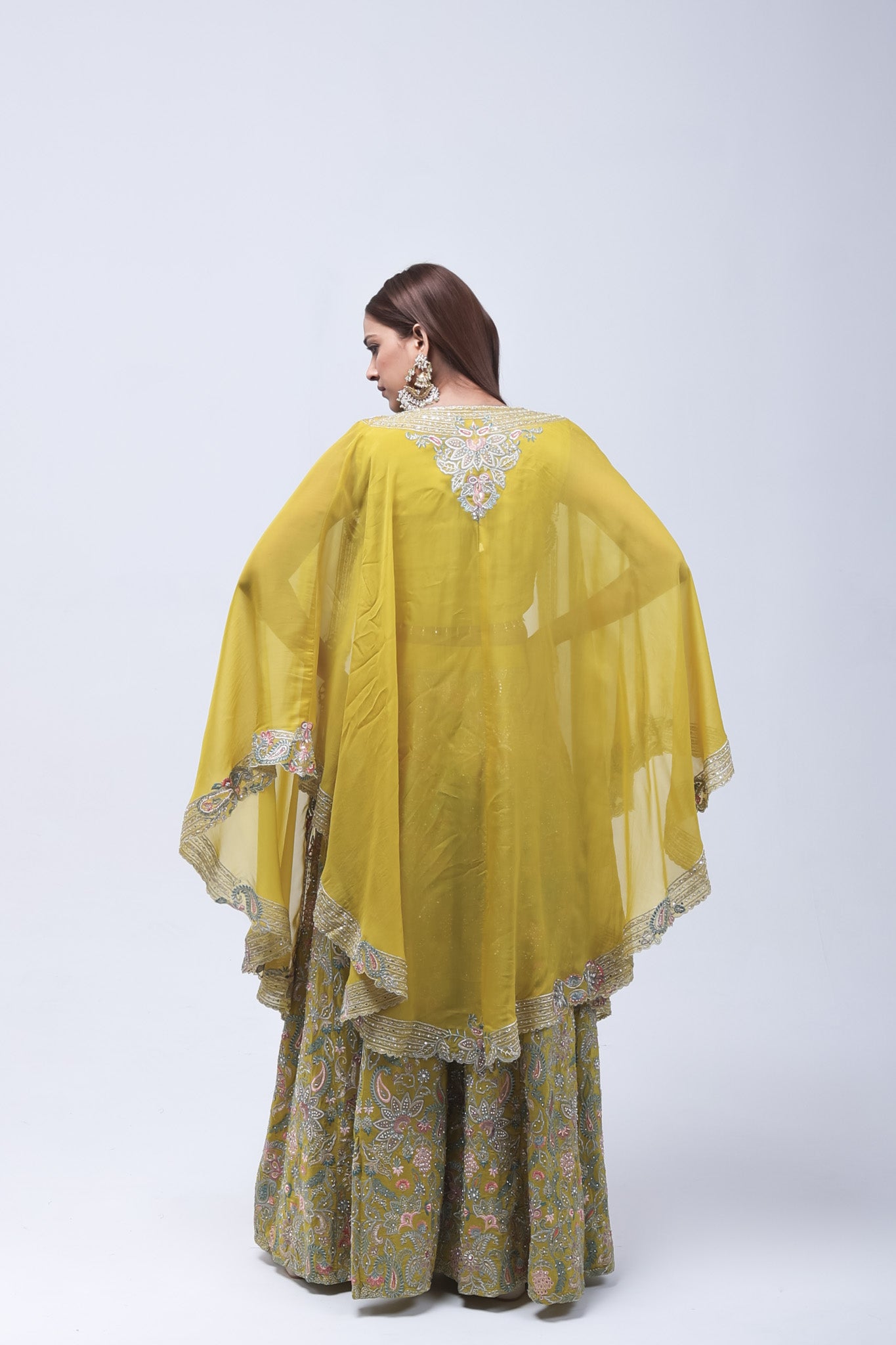Mustard Yellow Long Shrug Indo-Western Dress