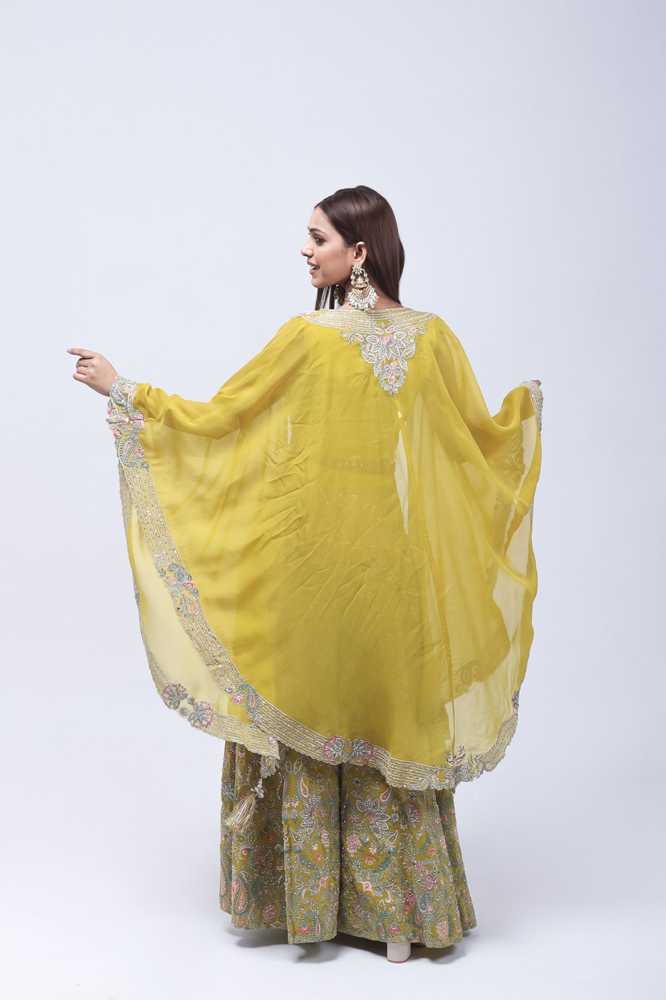 Mustard Yellow Long Shrug Indo-Western Dress