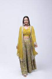 Mustard Yellow Long Shrug Indo-Western Dress