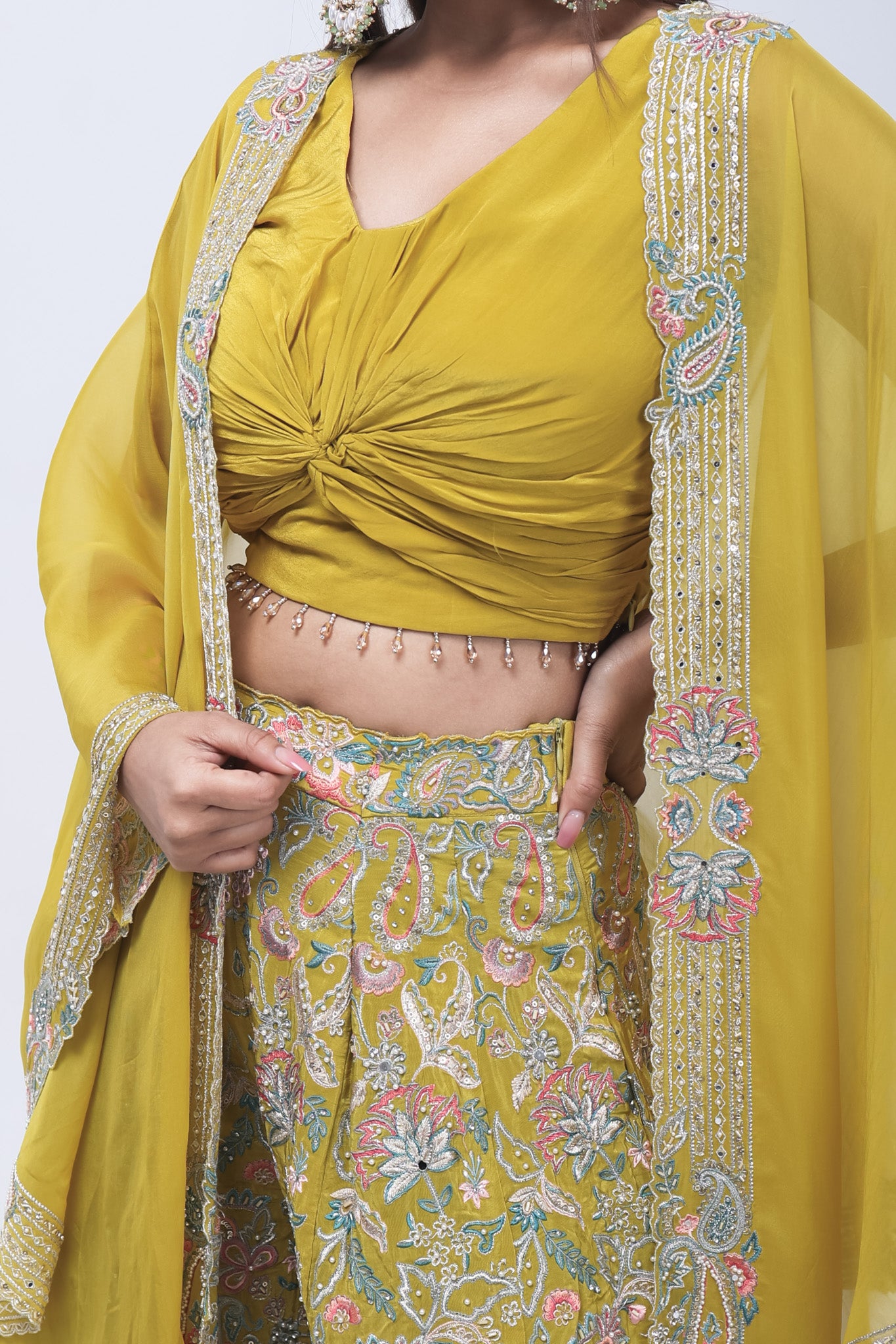 Mustard Yellow Long Shrug Indo-Western Dress